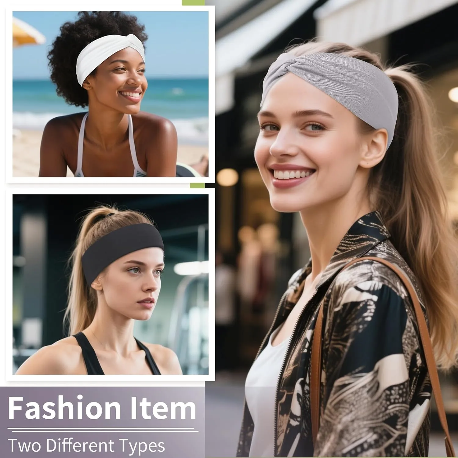 12 Pcs Stretchy Headbands for Women, Absorbed Sport Headband Soft Twist Knotted Hairbands for Daily Life Yoga Workout(Black/Grey/White)