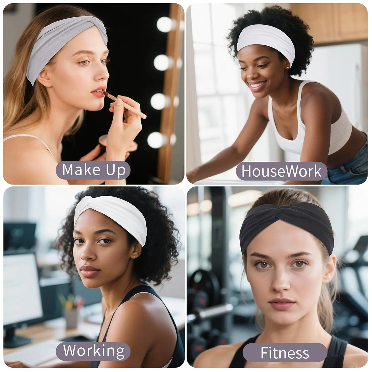 12 Pcs Stretchy Headbands for Women, Absorbed Sport Headband Soft Twist Knotted Hairbands for Daily Life Yoga Workout(Black/Grey/White)