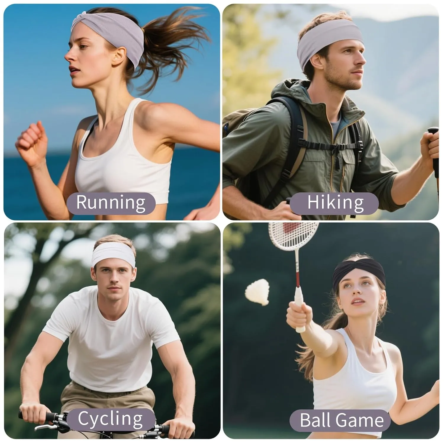 12 Pcs Stretchy Headbands for Women, Absorbed Sport Headband Soft Twist Knotted Hairbands for Daily Life Yoga Workout(Black/Grey/White)