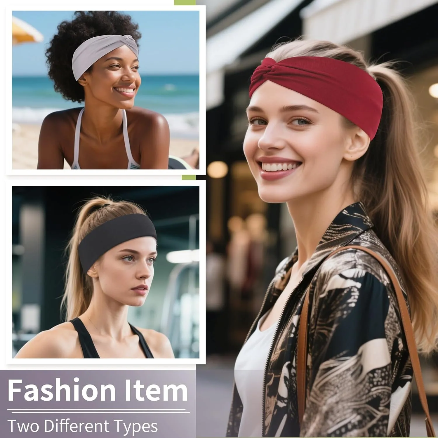 12 Pcs Stretchy Headbands for Women, Absorbed Sport Headband Soft Twist Knotted Hairbands for Daily Life Yoga Workout(Black/Grey/White/Red)