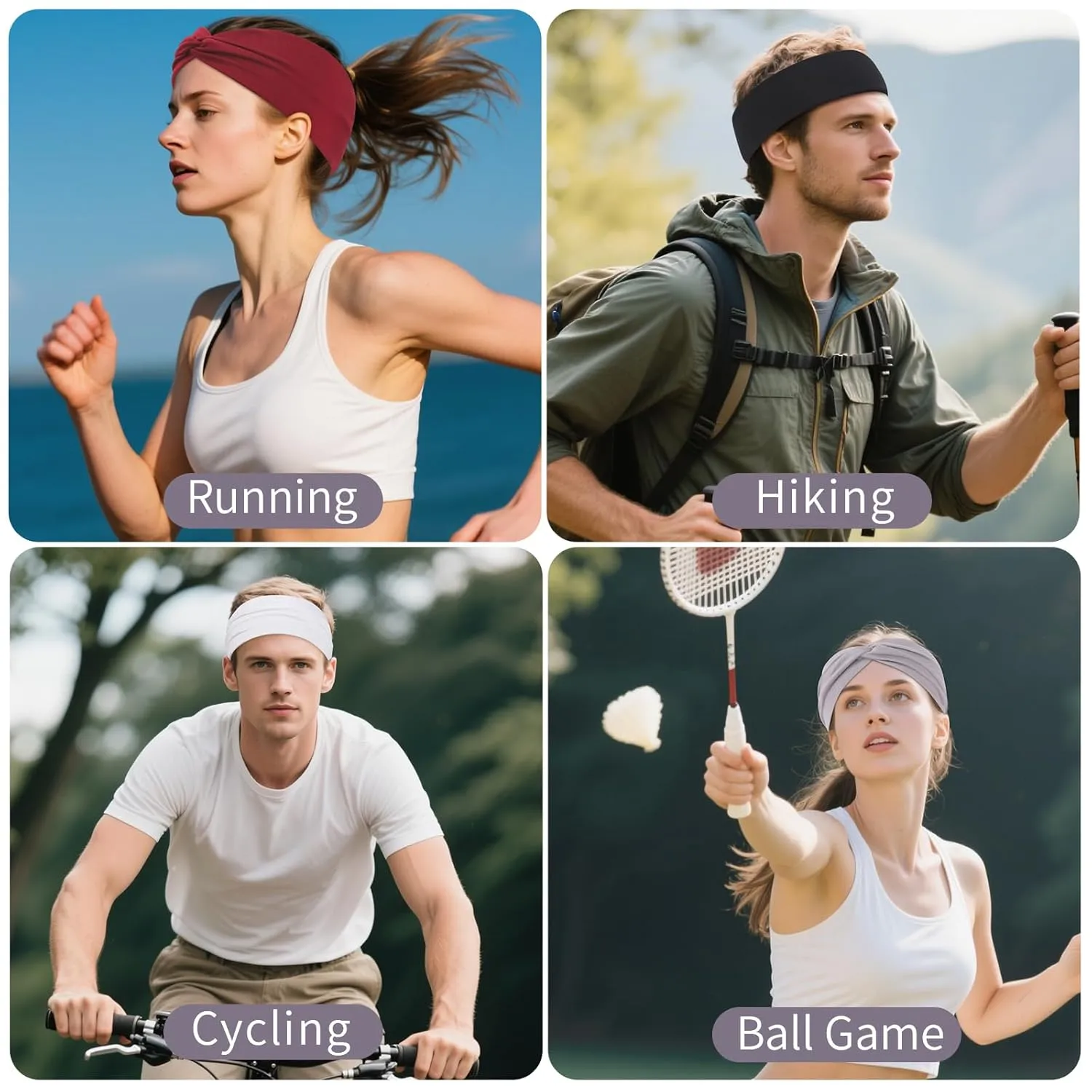 12 Pcs Stretchy Headbands for Women, Absorbed Sport Headband Soft Twist Knotted Hairbands for Daily Life Yoga Workout(Black/Grey/White/Red)