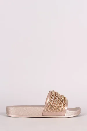 Chain Embellished Open Toe Slide Sandal