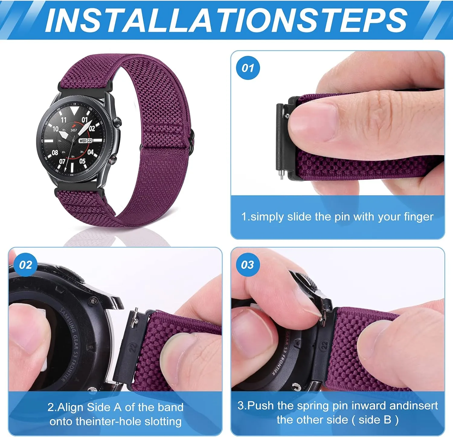 Compatible with 16mm 18mm 19mm 20mm 22mm 24mm Watch Bands Quick Release Replacement Wristband,Adjustable Stretchy Nylon Solo Loop Straps Fabric Braided Sport Elastic Bands for Men Women
