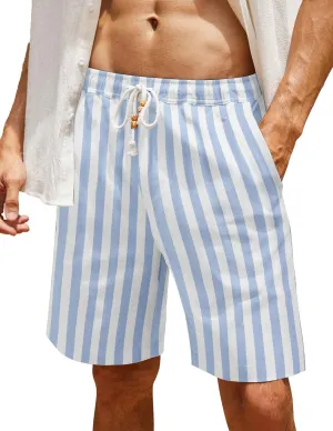 COOFANDY Men's Linen Shorts Casual Elastic Waist Drawstring Summer Beach Shorts