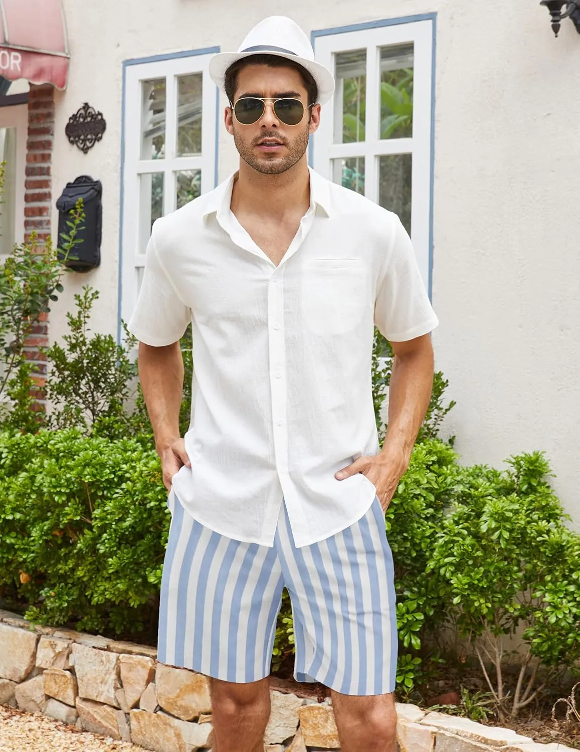 COOFANDY Men's Linen Shorts Casual Elastic Waist Drawstring Summer Beach Shorts