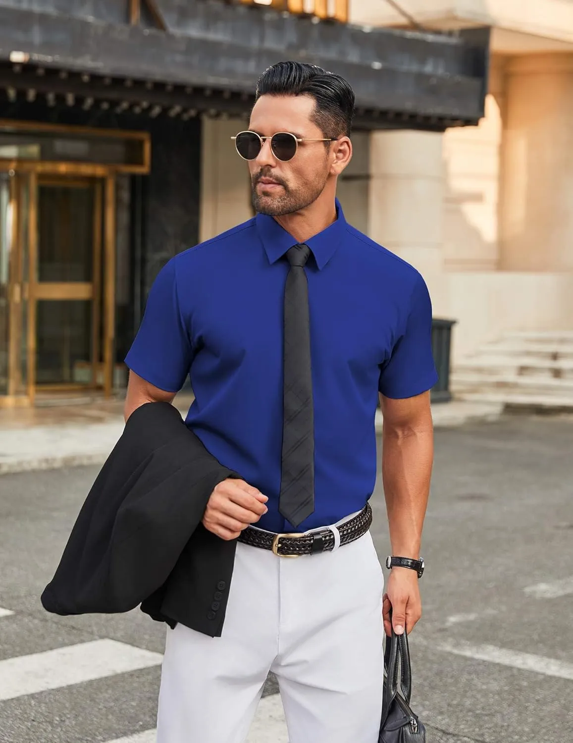 COOFANDY Men's Stretch Dress Shirts Short Sleeve Wrinkle Free Casual Button Down Shirts