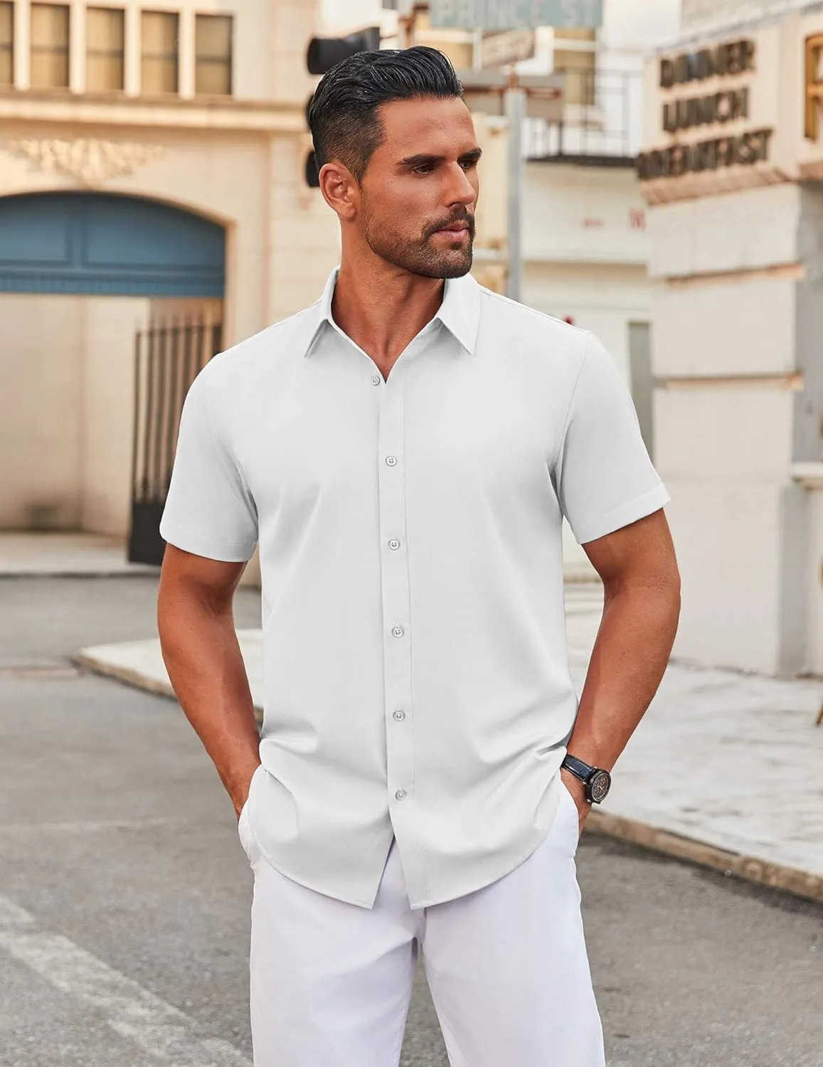 COOFANDY Men's Stretch Dress Shirts Short Sleeve Wrinkle Free Casual Button Down Shirts