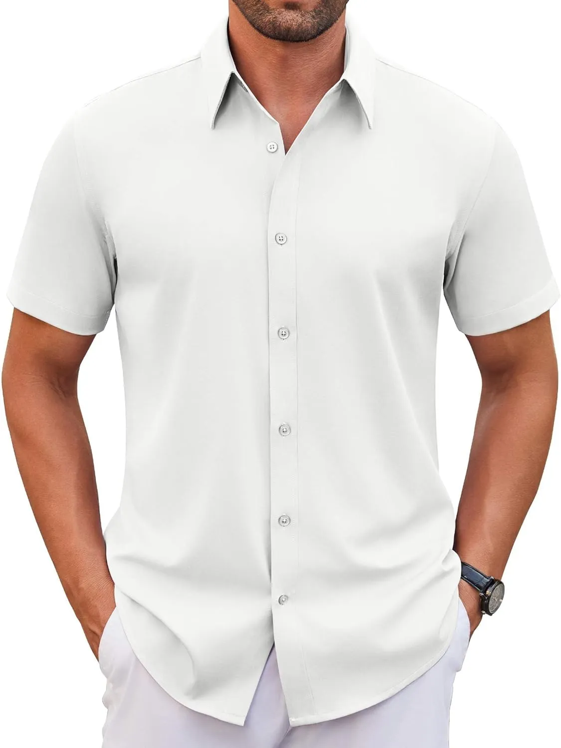 COOFANDY Men's Stretch Dress Shirts Short Sleeve Wrinkle Free Casual Button Down Shirts