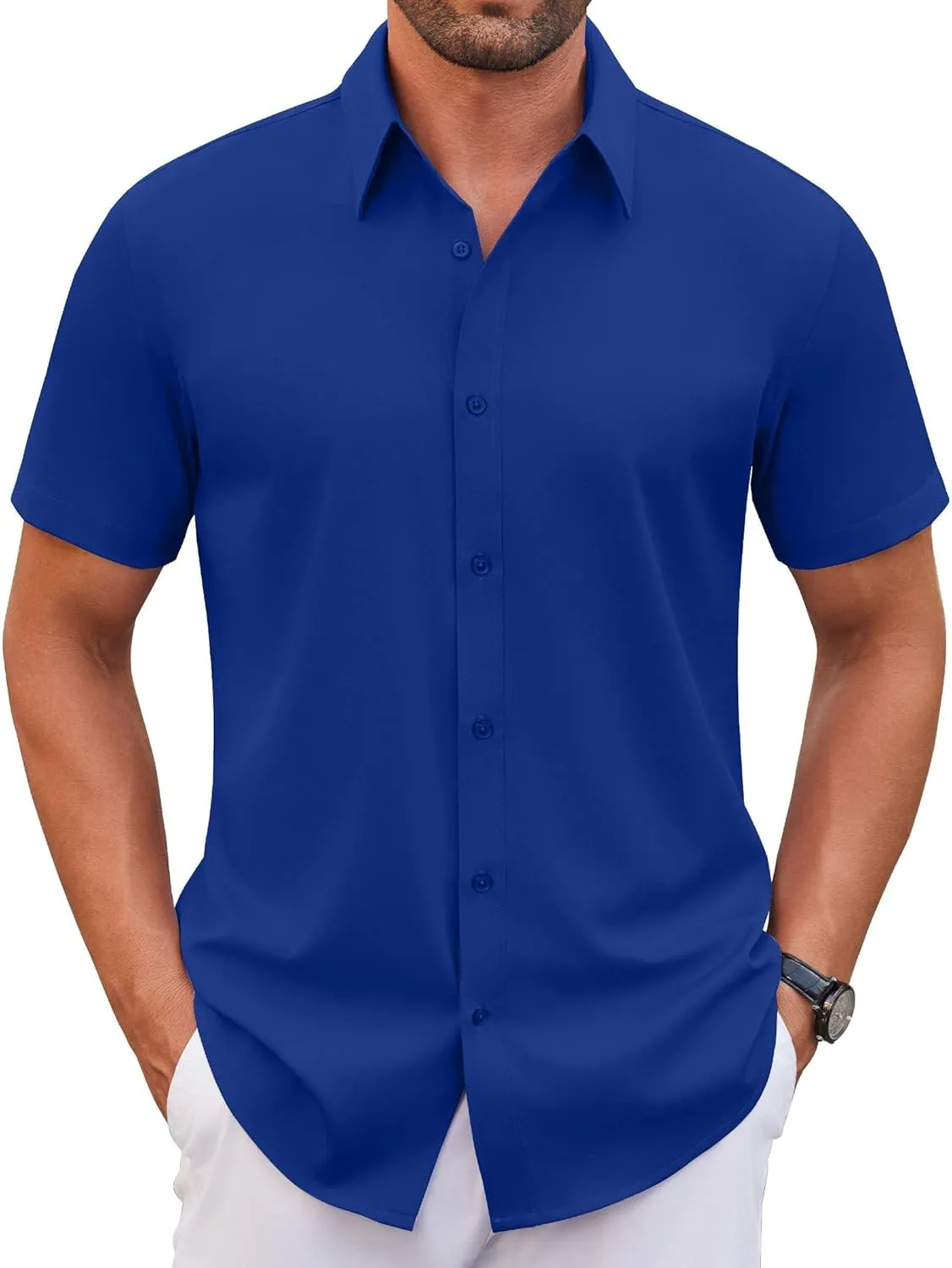 COOFANDY Men's Stretch Dress Shirts Short Sleeve Wrinkle Free Casual Button Down Shirts