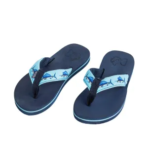 Fishin' Hole Flip Flops in Blue Sailfish Print