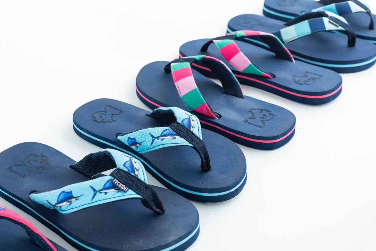 Fishin' Hole Flip Flops in Blue Sailfish Print