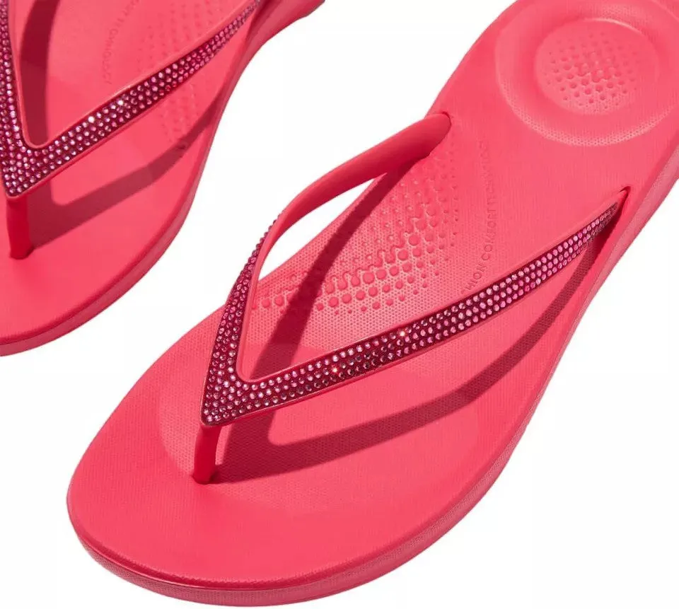 FitFlop Womens Iqushion Ombre Sparkle Flip Flops Soft Blush Wild Raspberry