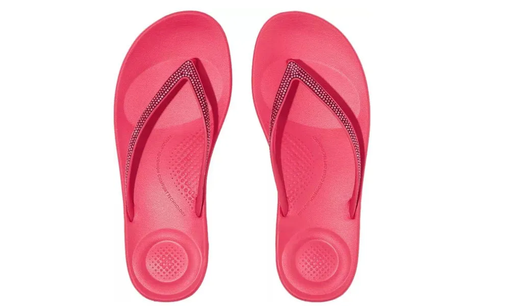 FitFlop Womens Iqushion Ombre Sparkle Flip Flops Soft Blush Wild Raspberry