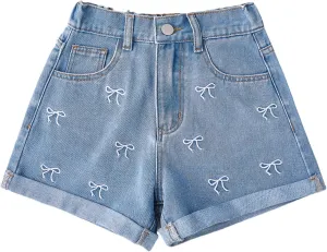 Girls Jean Shorts Ripped Raw Hem High Waist Cute Summer Y2K Distressed Denim Shorts for Teen Girls 8-14Y