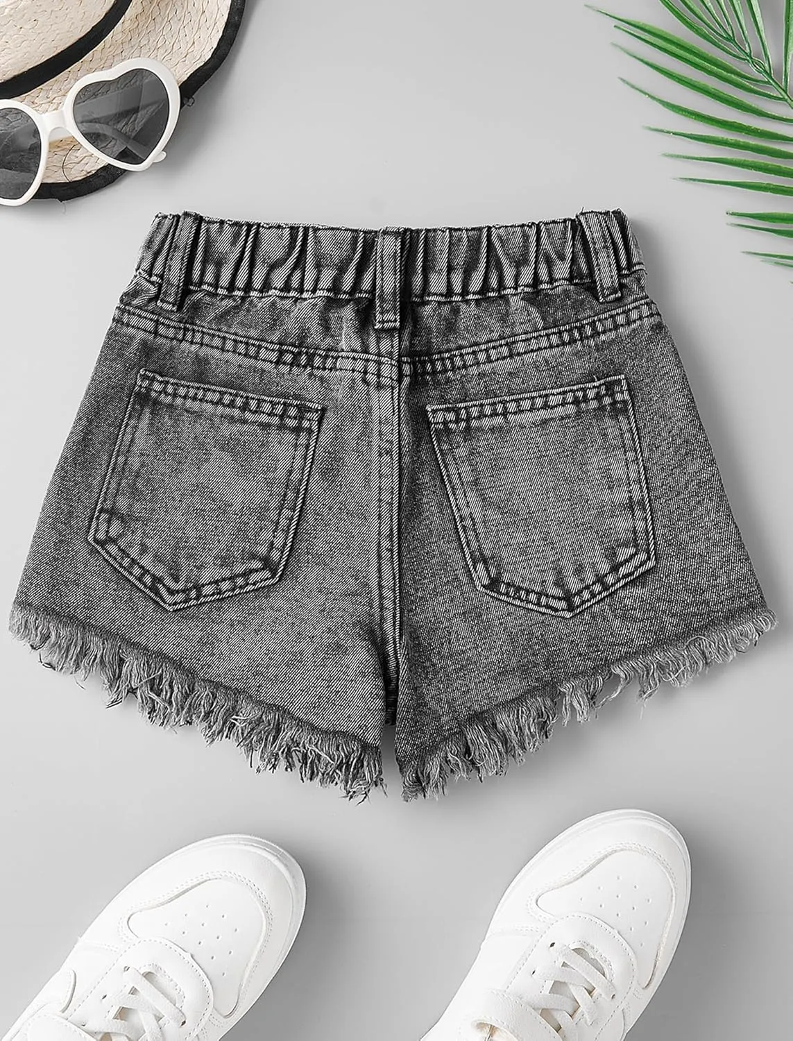 Girls Jean Shorts Ripped Raw Hem High Waist Cute Summer Y2K Distressed Denim Shorts for Teen Girls 8-14Y