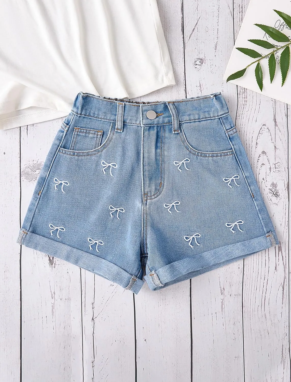 Girls Jean Shorts Ripped Raw Hem High Waist Cute Summer Y2K Distressed Denim Shorts for Teen Girls 8-14Y