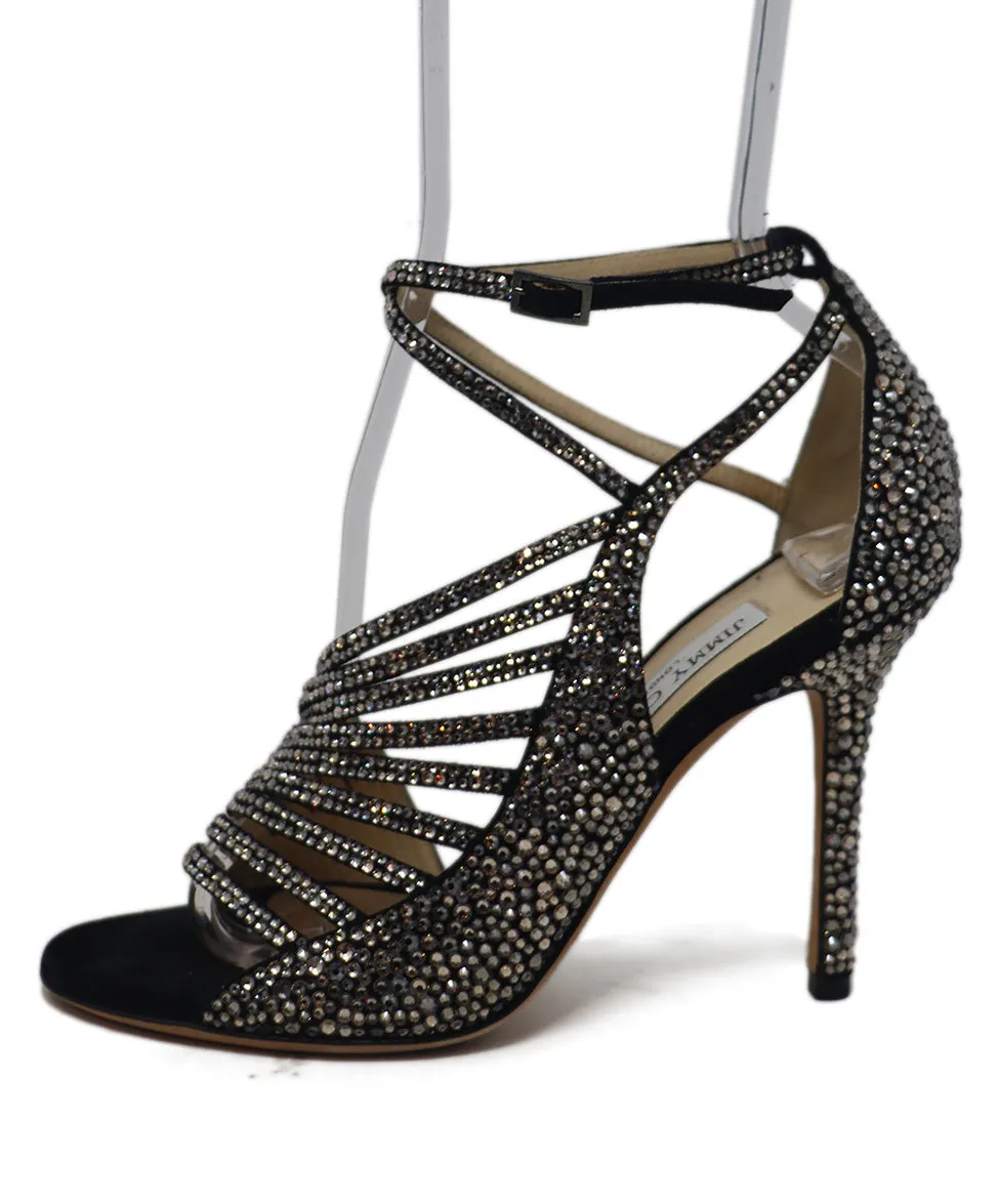 Jimmy Choo Black Suede Crystal Heels sz 7