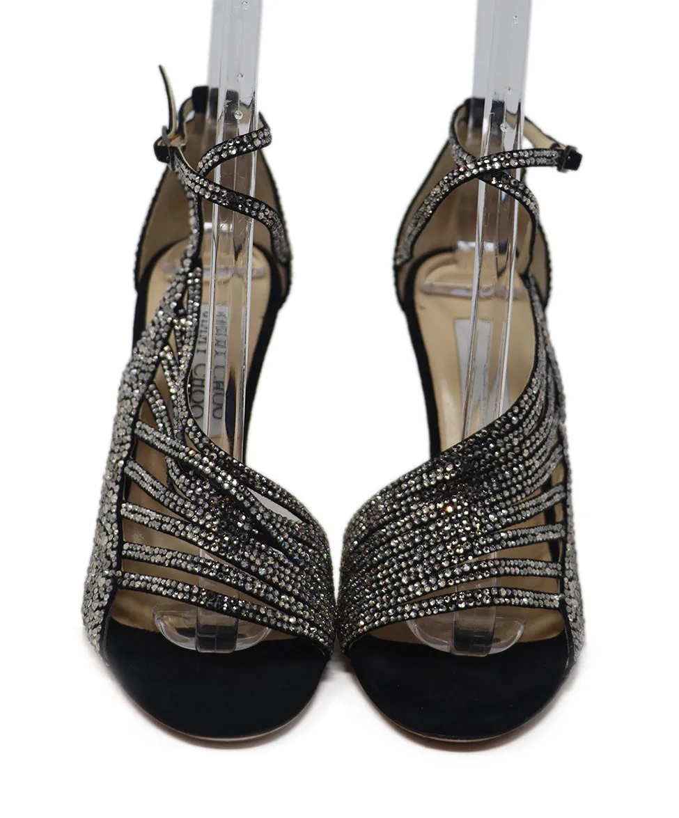 Jimmy Choo Black Suede Crystal Heels sz 7