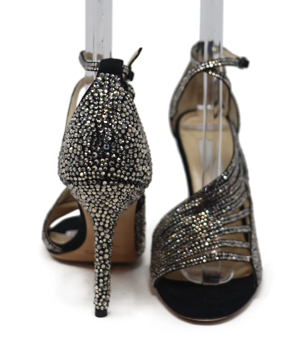 Jimmy Choo Black Suede Crystal Heels sz 7