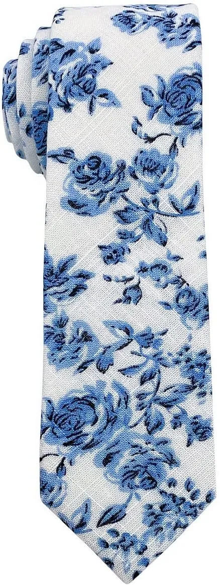Kebocis Mens Skinny Cotton Floral Necktie Thin Tie for Men