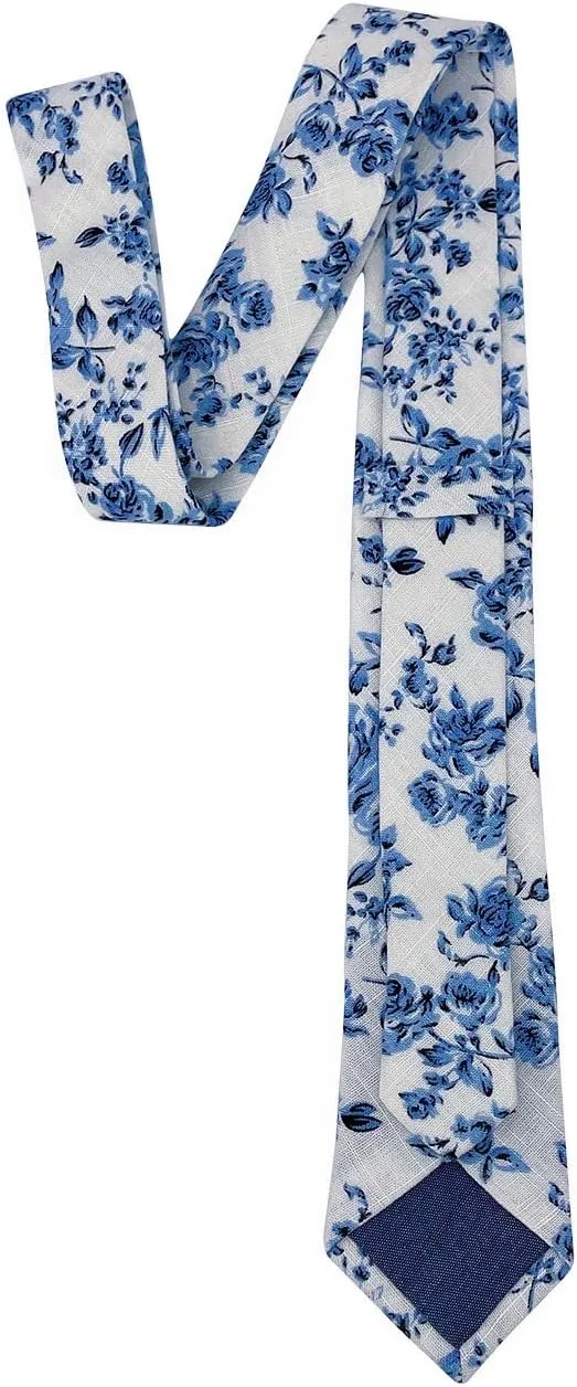 Kebocis Mens Skinny Cotton Floral Necktie Thin Tie for Men