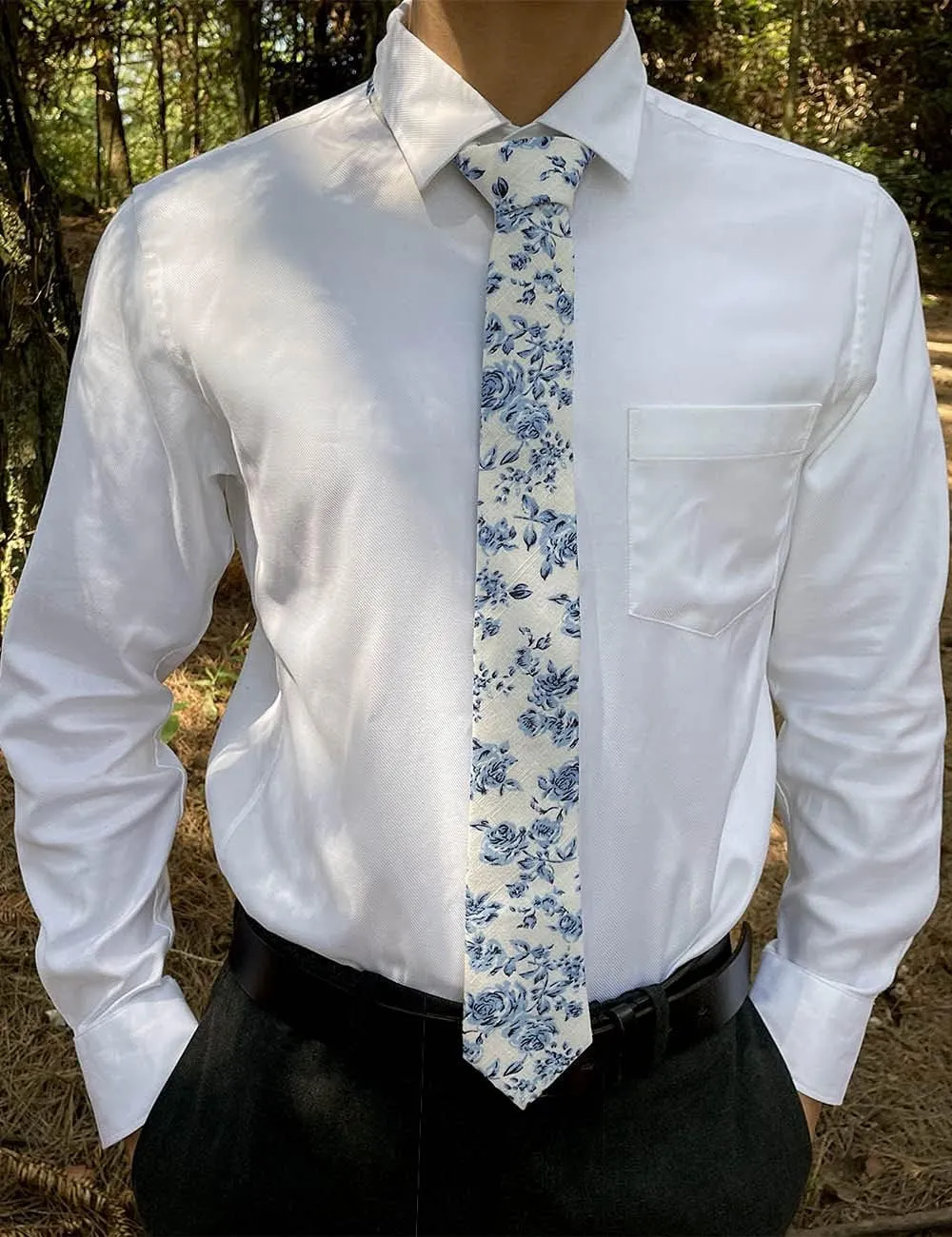 Kebocis Mens Skinny Cotton Floral Necktie Thin Tie for Men
