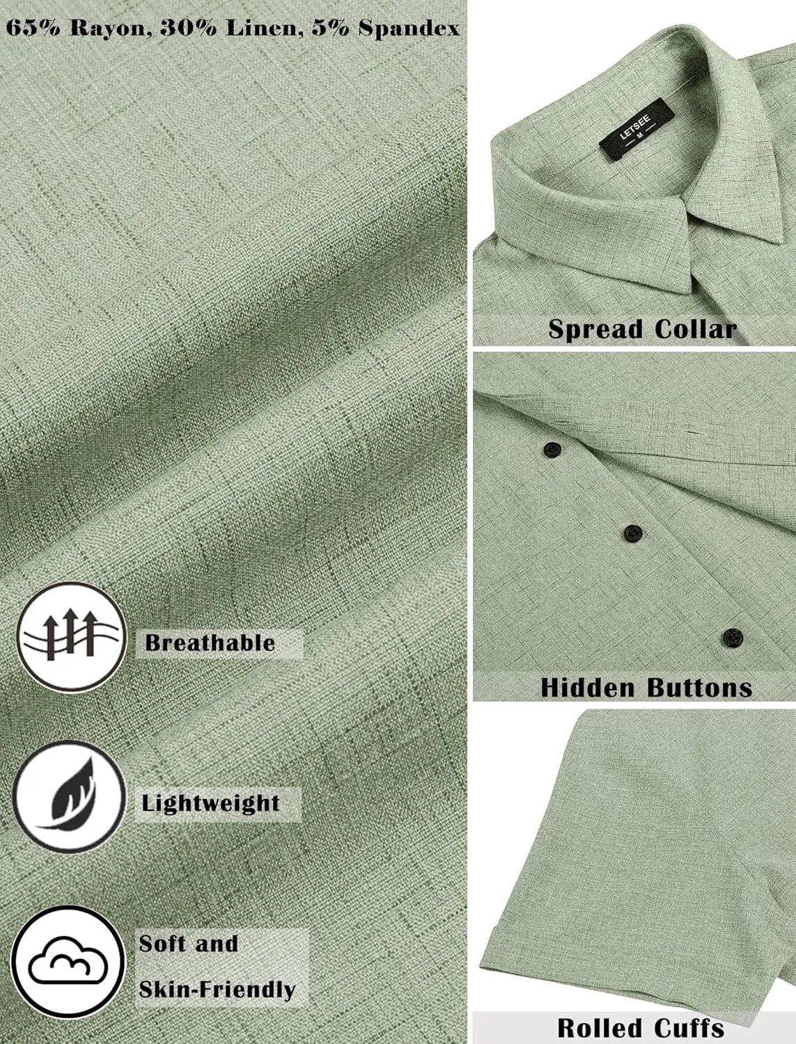 LETSEE Linen Shirts for Men Short Sleeve Button Down Dress Casual Shirt Beach Summer Wedding Hawaiian Outfit