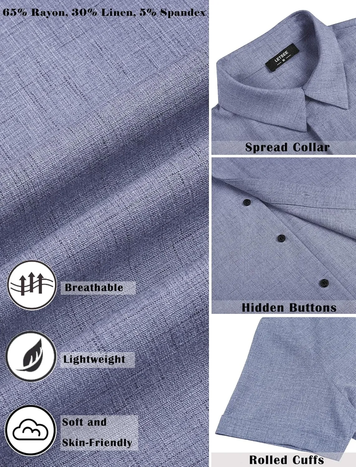 LETSEE Linen Shirts for Men Short Sleeve Button Down Dress Casual Shirt Beach Summer Wedding Hawaiian Outfit