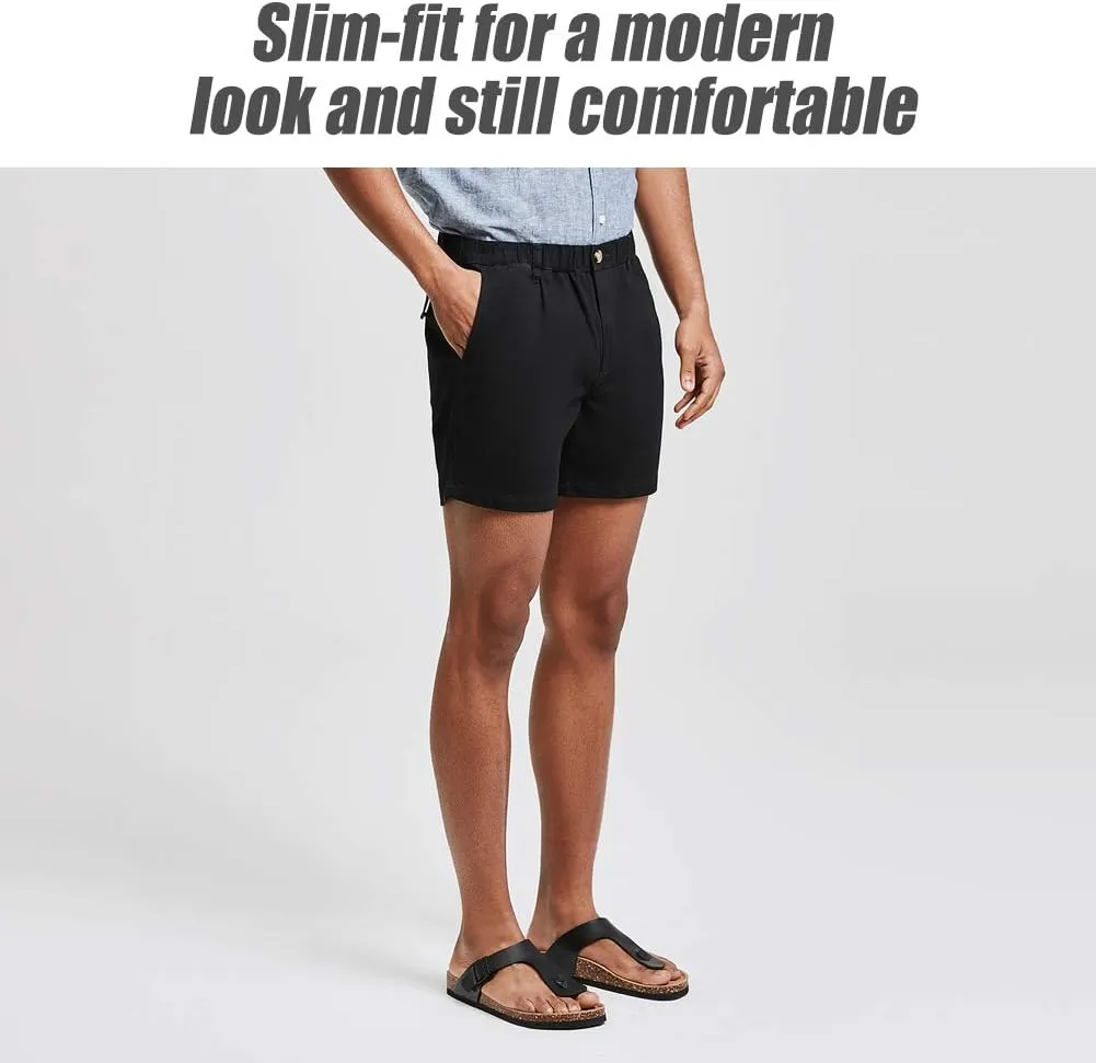maamgic Men's Classic-fit 5.5" Cotton Casual Shorts Elastic Waistband with Multi-Pocket Daily Wear Walking Summer Outfit
