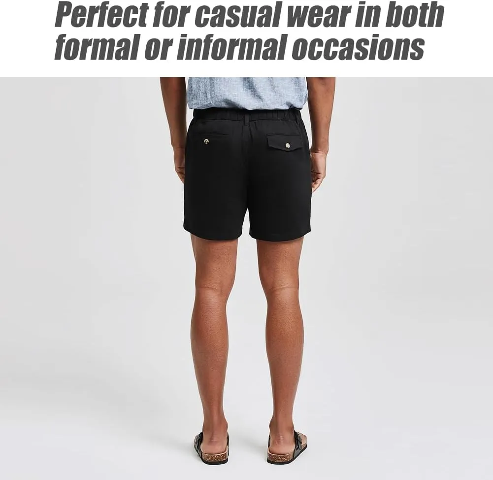 maamgic Men's Classic-fit 5.5" Cotton Casual Shorts Elastic Waistband with Multi-Pocket Daily Wear Walking Summer Outfit