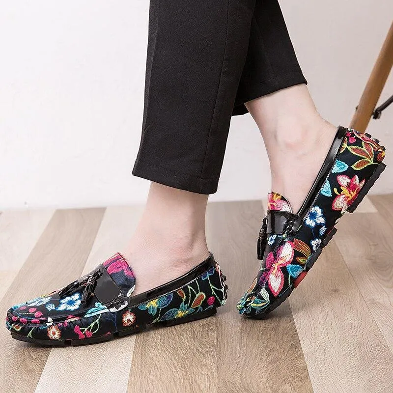 Men's Casual Flower Design Loafers