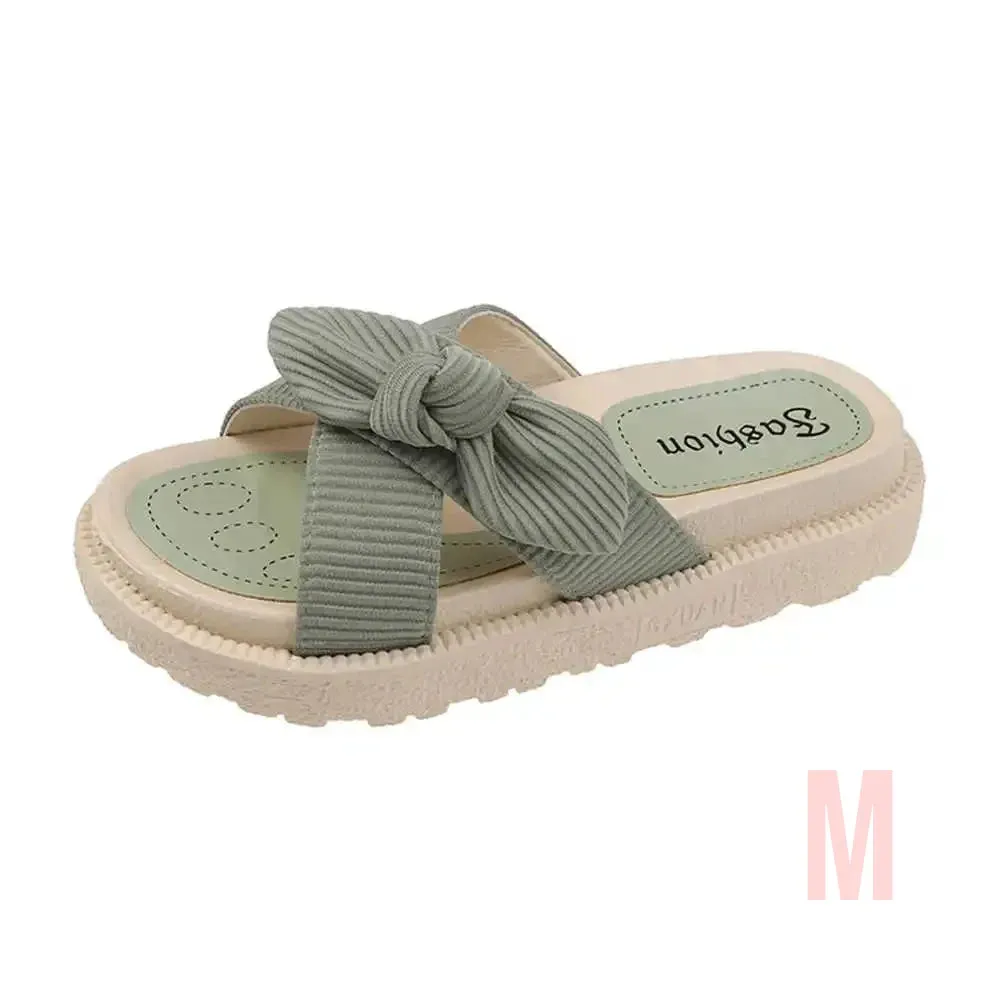 Merendy Fatma flat heels open toe slip-on Green slides sandals