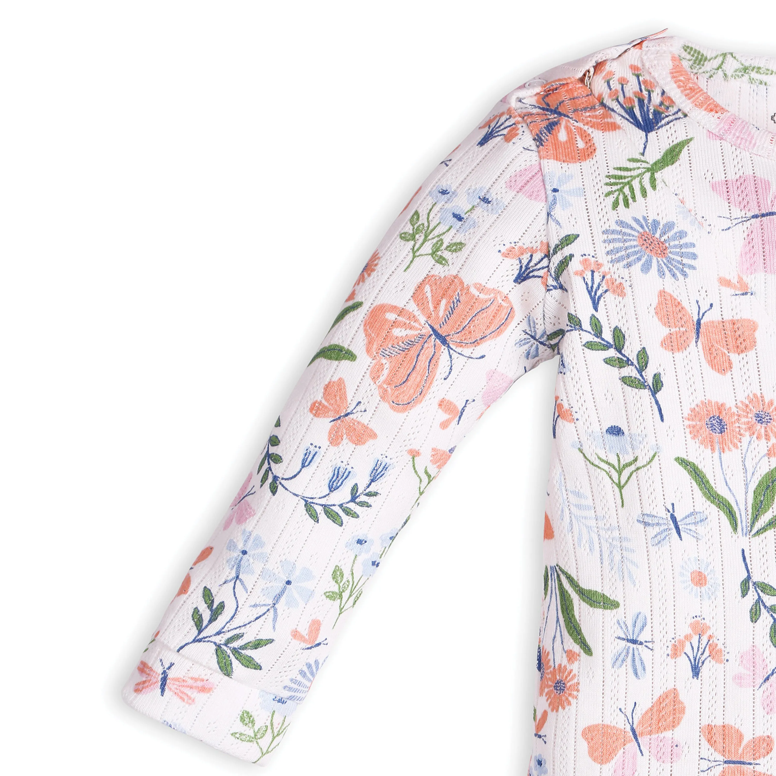 My Milestones Long Sleeves Pointelle Two Way Zipper Romper Enchanted Flora Print - Offwhite