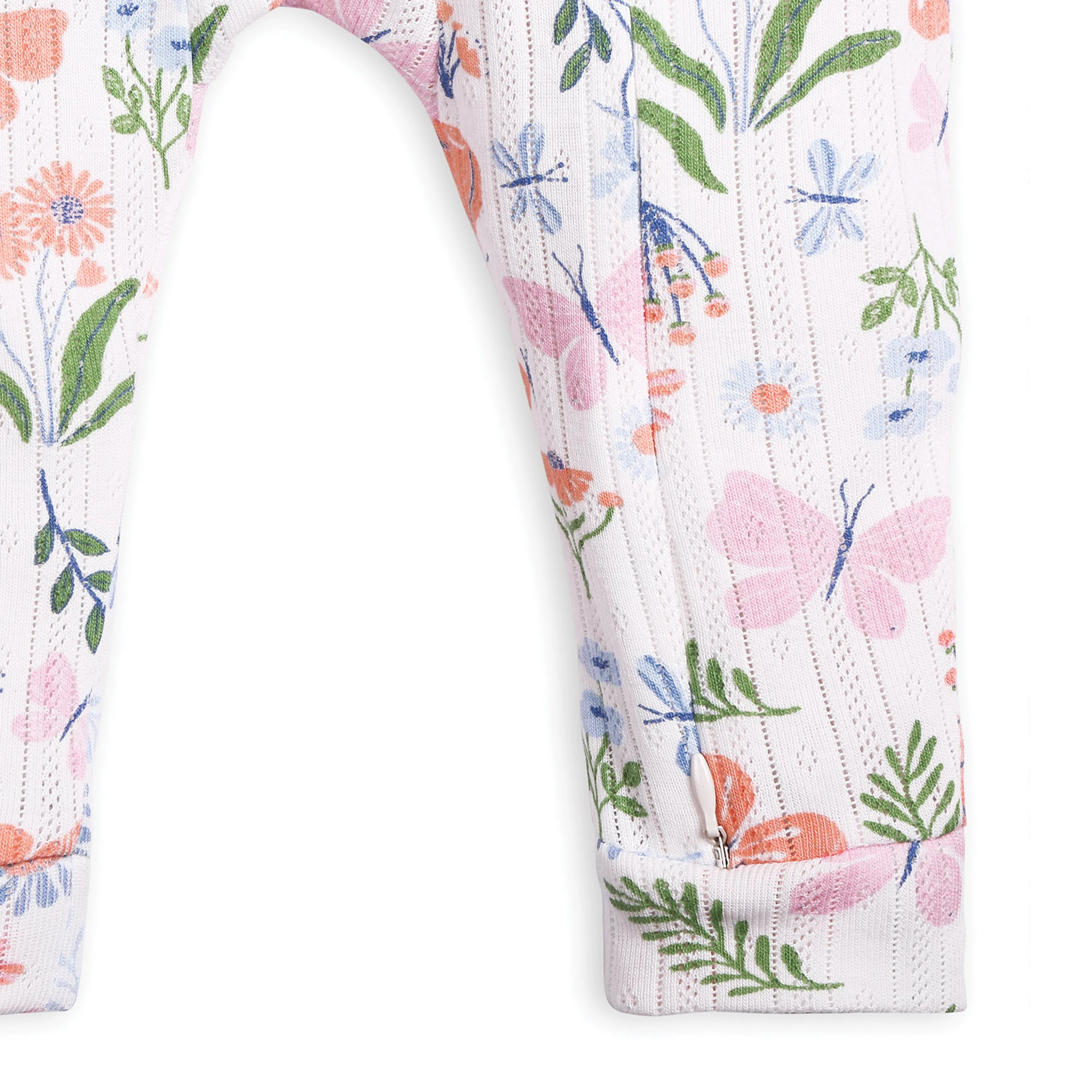 My Milestones Long Sleeves Pointelle Two Way Zipper Romper Enchanted Flora Print - Offwhite