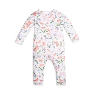 My Milestones Long Sleeves Pointelle Two Way Zipper Romper Enchanted Flora Print - Offwhite