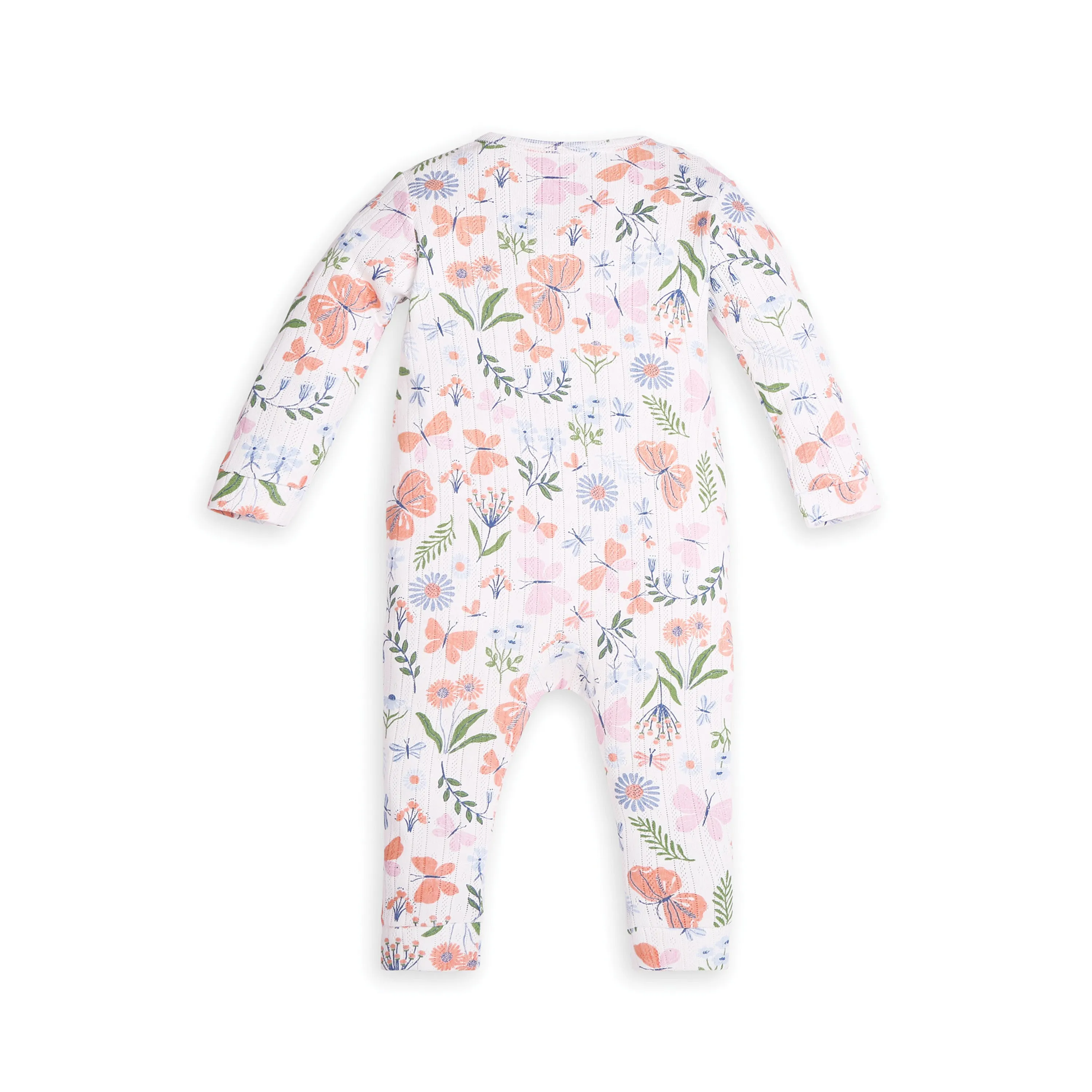 My Milestones Long Sleeves Pointelle Two Way Zipper Romper Enchanted Flora Print - Offwhite