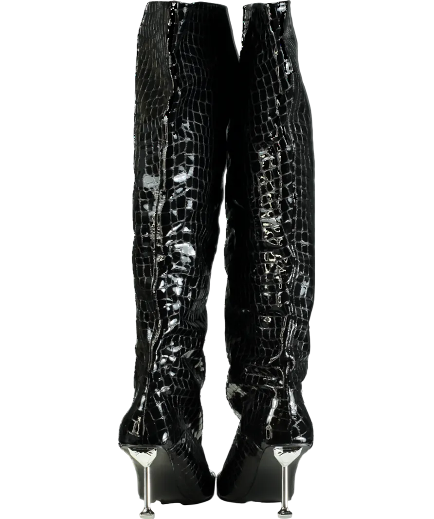 Naked Wolfe Black Texas Croc Patent Leather Boots UK 7 EU 40 👠