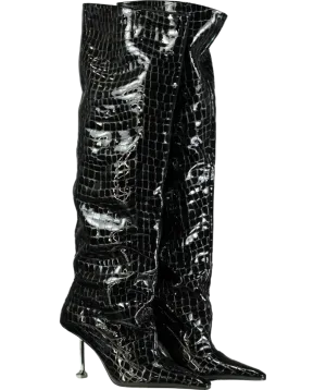 Naked Wolfe Black Texas Croc Patent Leather Boots UK 7 EU 40 👠