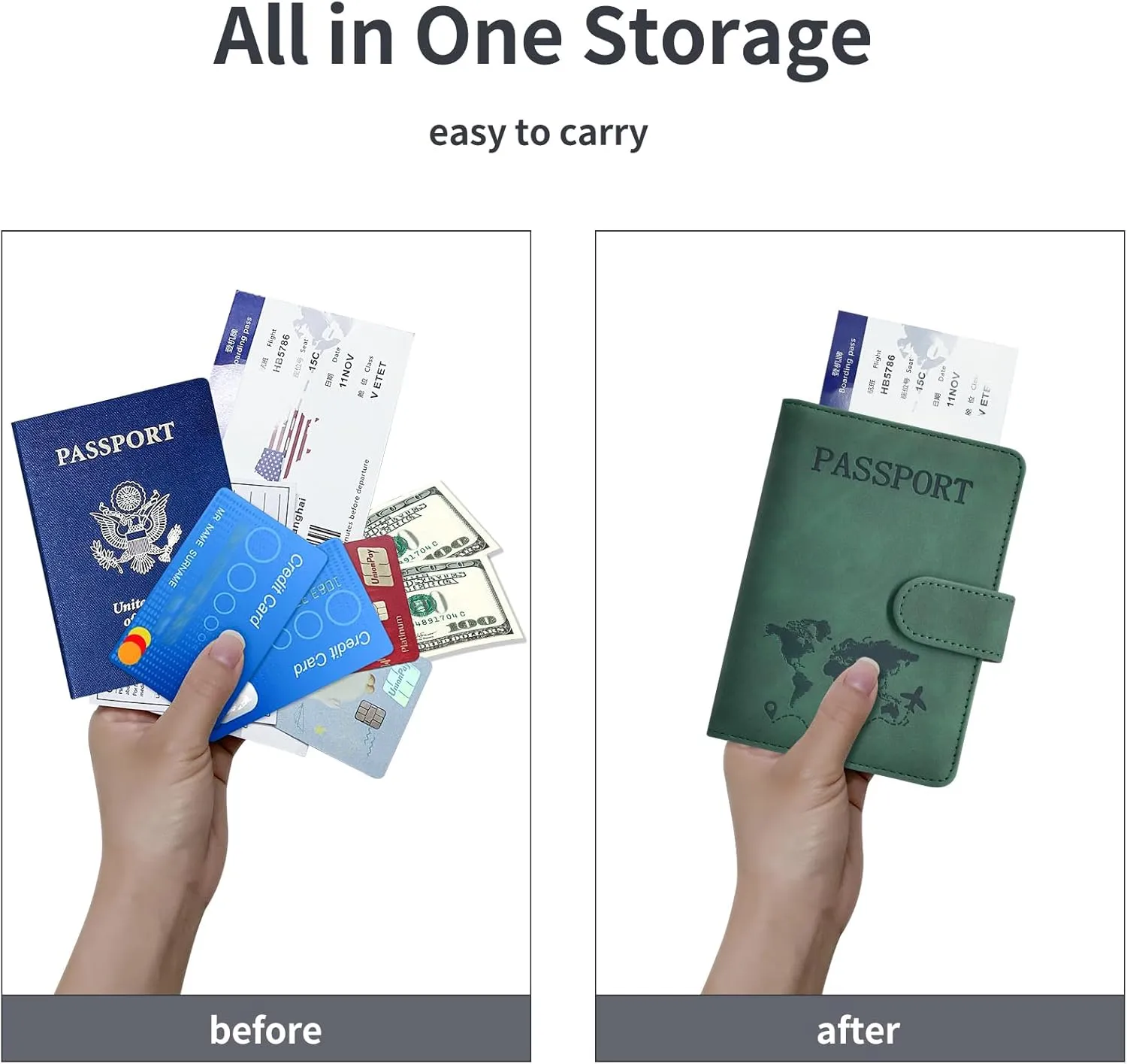 Passport Holder, Passport Cover with Credit Card Slot and Boarding Pass Slot Combo, Passport Wallet Case Book Travel Must Have, RFID Blocking Leather Travel Accessories, Green