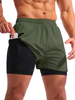 Pudolla Men??s 2 in 1 Running Shorts 5"/7" Quick Dry Gym Athletic Workout Shorts for Men with Phone Pockets