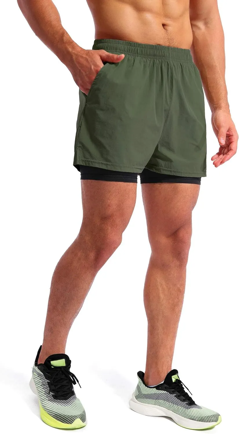 Pudolla Men??s 2 in 1 Running Shorts 5"/7" Quick Dry Gym Athletic Workout Shorts for Men with Phone Pockets
