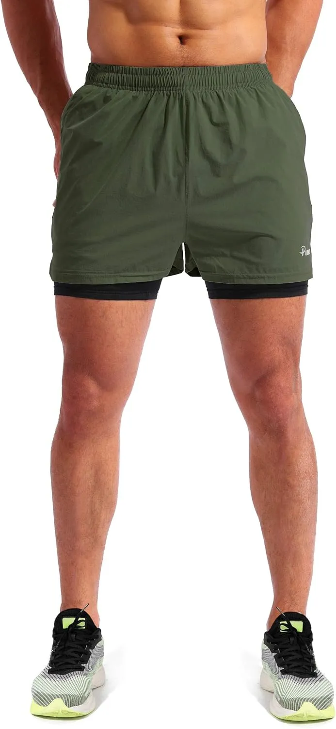 Pudolla Men??s 2 in 1 Running Shorts 5"/7" Quick Dry Gym Athletic Workout Shorts for Men with Phone Pockets