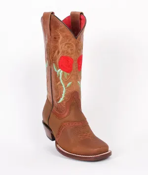 Quincy Boots Womens Crazy Leather Rose Honey Rodeo Toe Western Boot