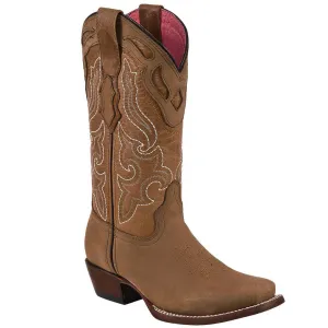 Quincy Boots Womens Crazy Leather Tan Round Toe Western Boot