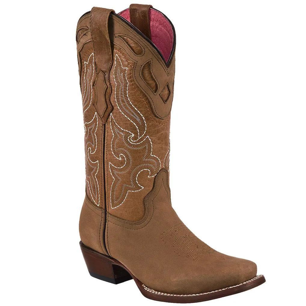 Quincy Boots Womens Crazy Leather Tan Round Toe Western Boot