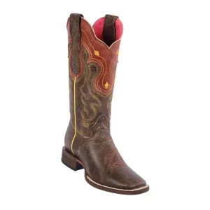 Quincy Boots Womens Volcano Leather Tobacco Ranch Toe Western Boot
