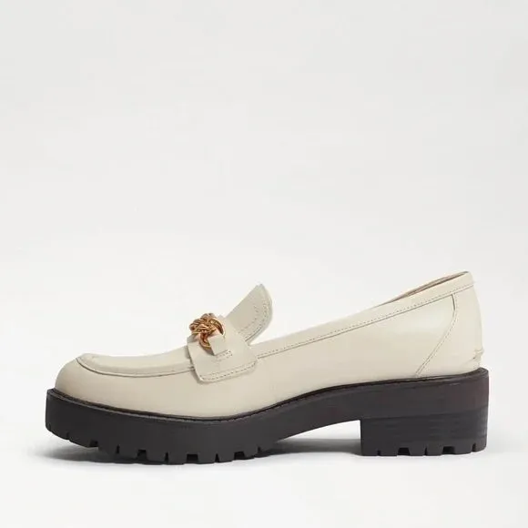 Sam Edelman Taelor Modern Ivory Gold Chain Slip On Round Toe Platform Loafers