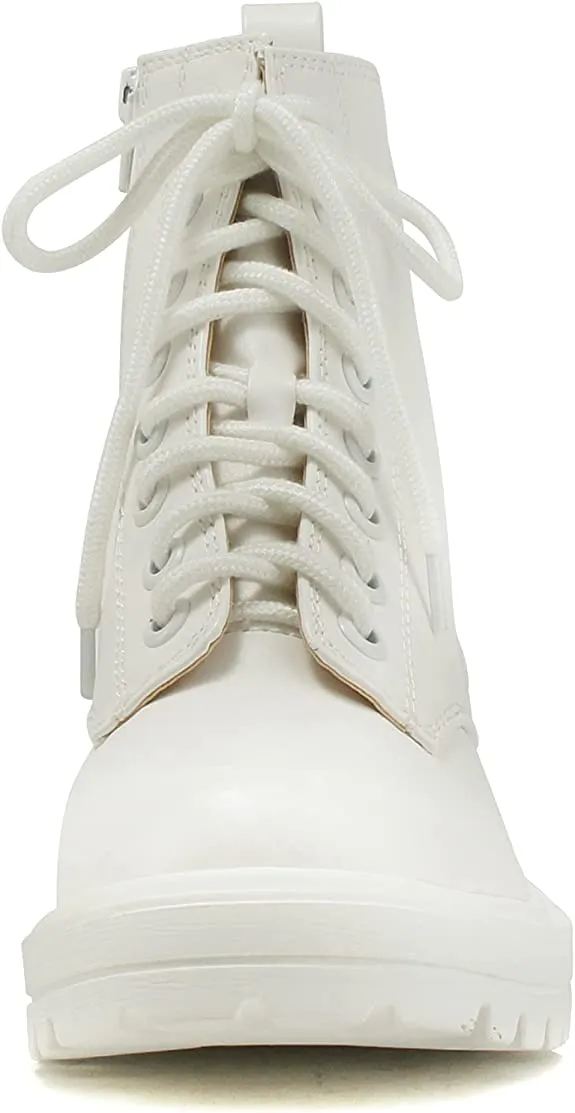 Soda Firm All White Lace Up Rounded Toe Chunky Platform Combat Ankle Wide Boots