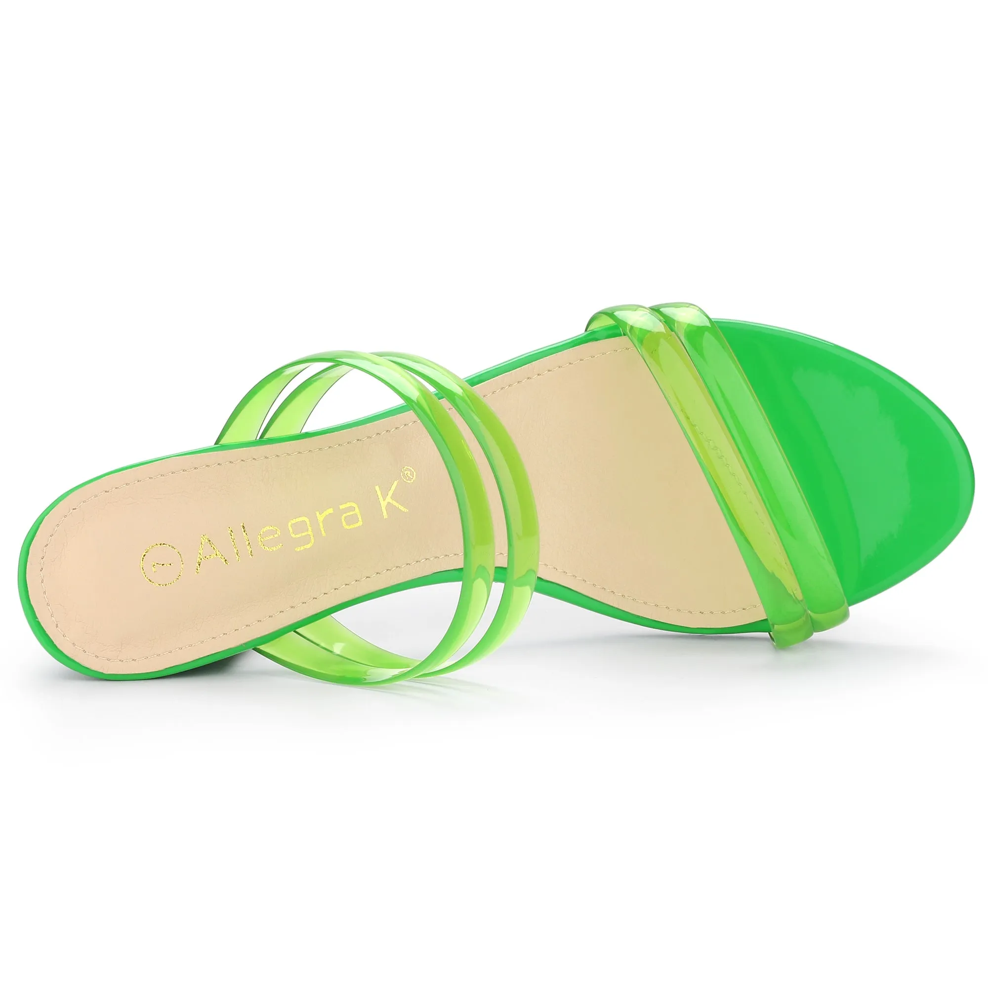 TPU Clear Strappy Slide Mule Block Heel Sandal