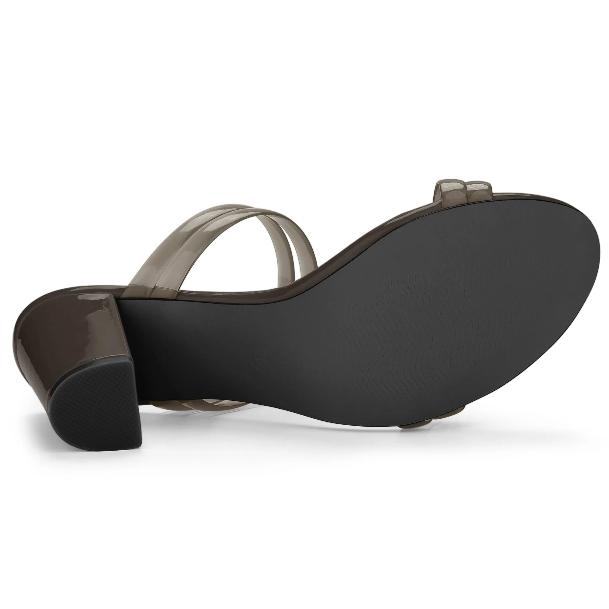 TPU Clear Strappy Slide Mule Block Heel Sandal
